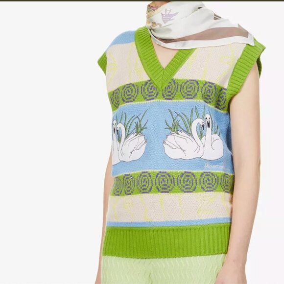 HOUSE OF SUNNY Swan Lake Green/Blue V-Neck Sleeveless Knit Vest US 6 - Picture 1 of 10